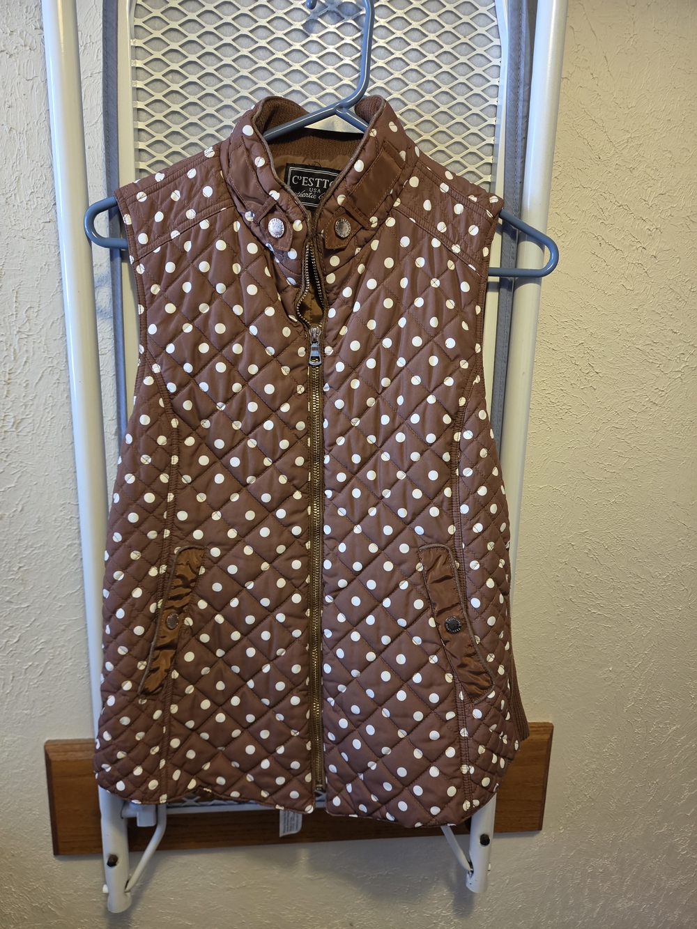 C’est Toi Quilted Brown Polka Dot Vest